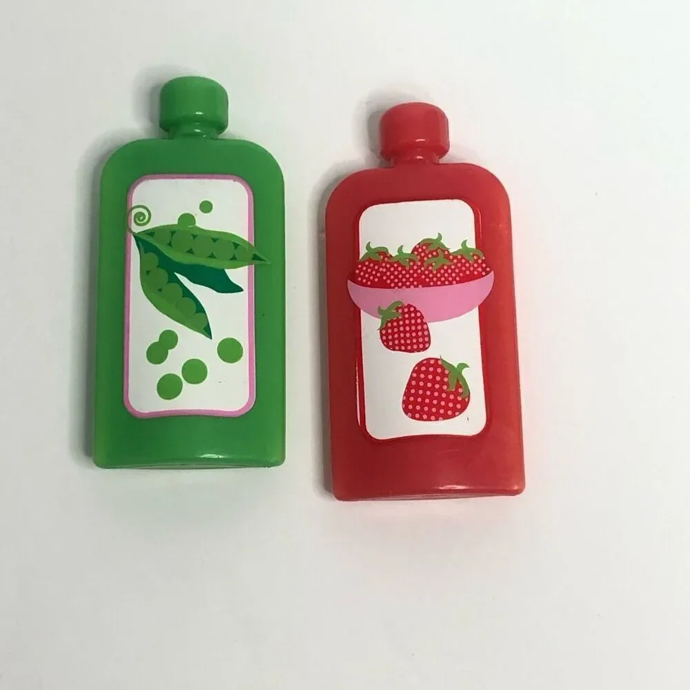 pretend baby doll food baby food pouch‎ plastic peas and strawberries baby doll